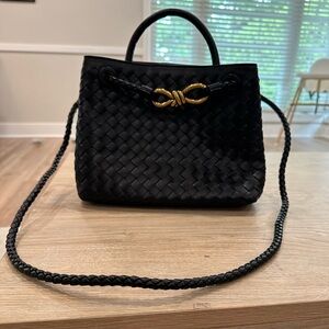 Black Woven Handbag crossbody gold hardware